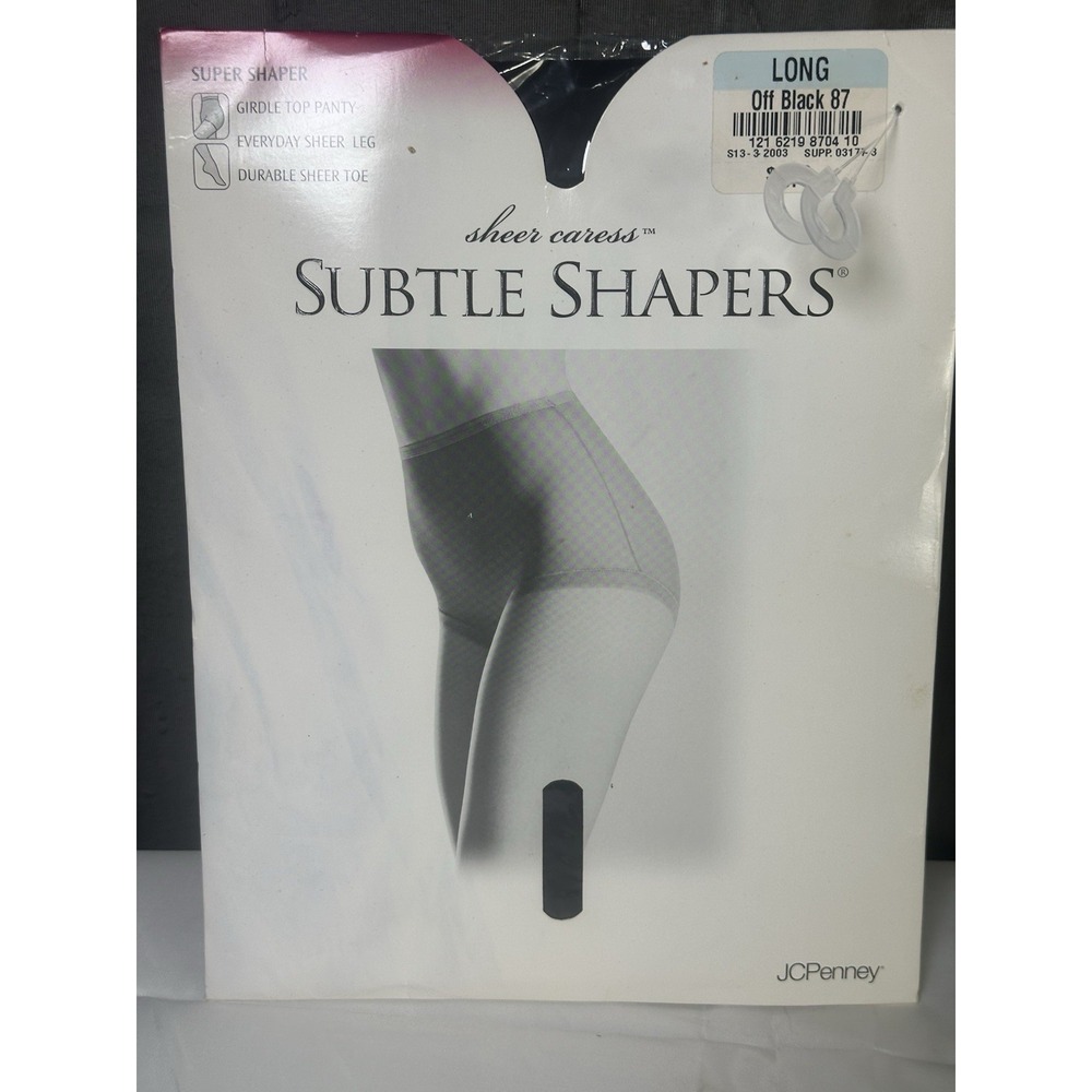 JC Penney Subtle Shapers Sheer Caress Girdle Top Long Off Black Pantyhose New